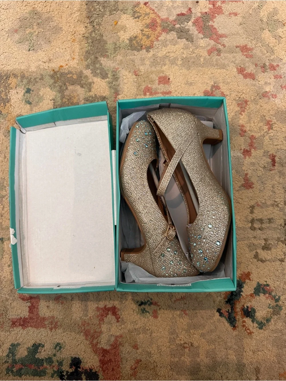 Glitter Embellished Mary Jane Heels - Rose Gold